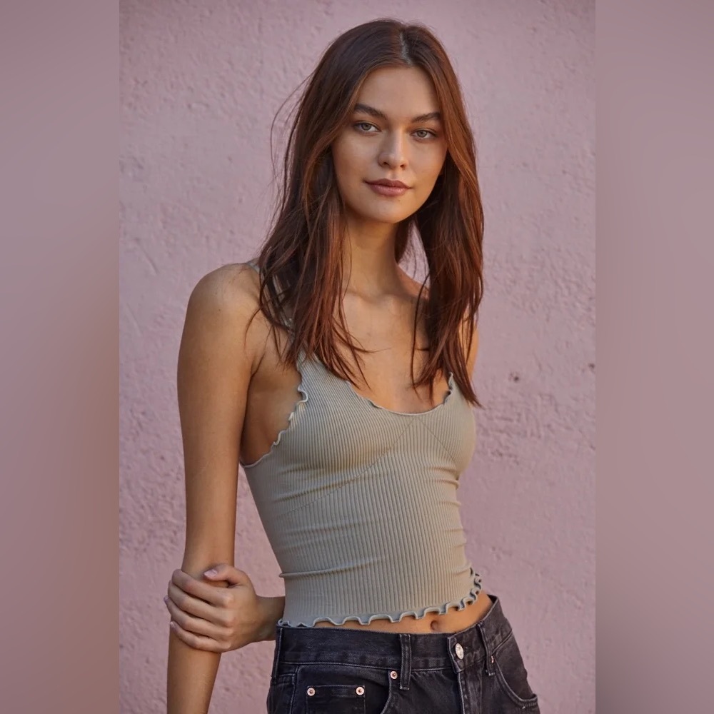 Free People Forever Young Cami Light Moss Seamless Ribbed S-M NWOT